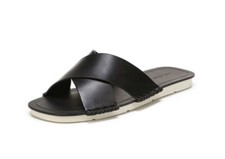 NEW Vince Women s Nico Criss Cross Leather Slide Sandals Black Size 6 Slip On