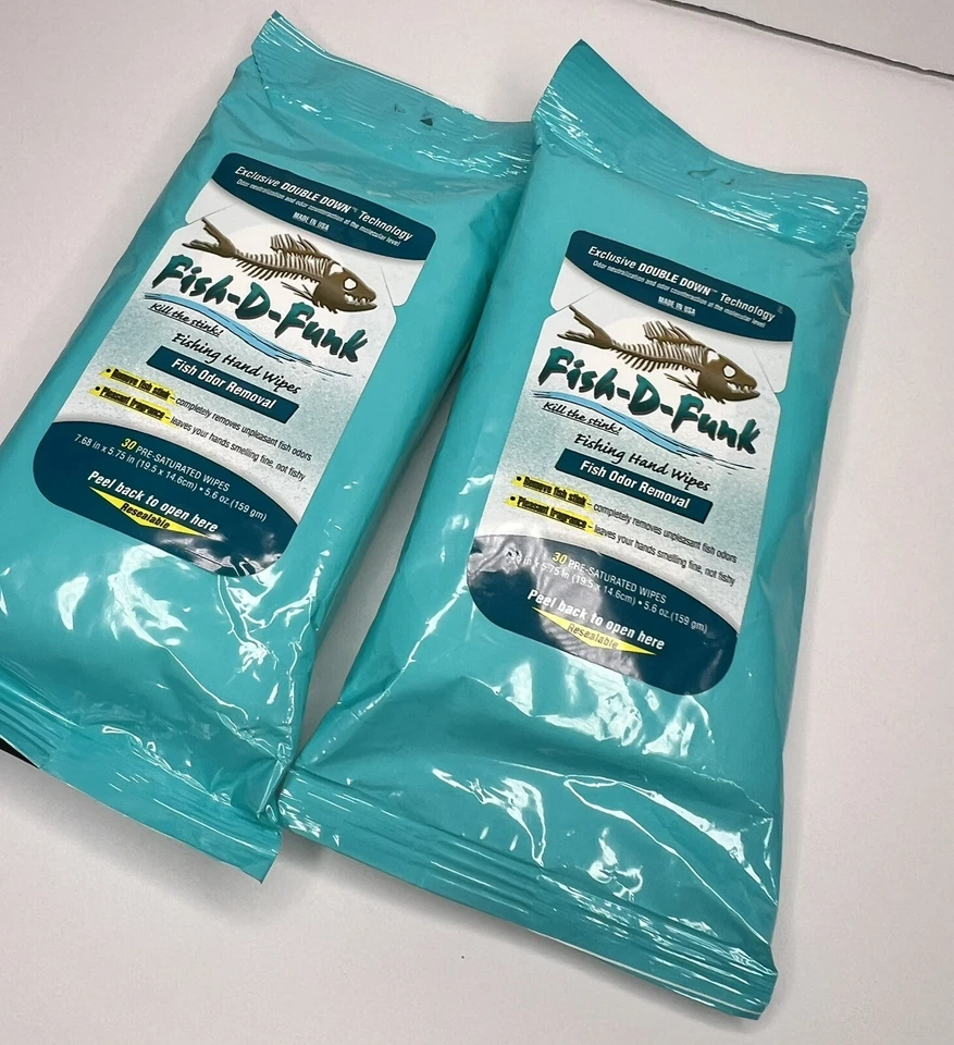 Lot 2 FISH-DFUNK Pack 30 PreSaturated Hand Wipes Fish Stink Removal 60 Total NIp - Image 3 of 4
