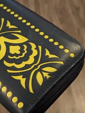 Vera Bradley Laser Cut Out Wallet Butterfly Zip Around Faux Leather Blue Yellow