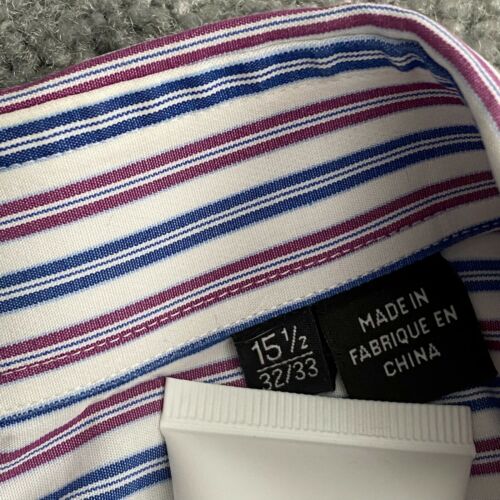 Men's Long Sleeves- BOSS by Hugo Boss Blue , PURPLE, WHITE STRIPES- size 15.5 - Picture 4 of 5