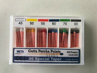 Meta 1106-4580- Gutta Percha .06 Taper Color Coded #45/80 Assorted 60 Points
