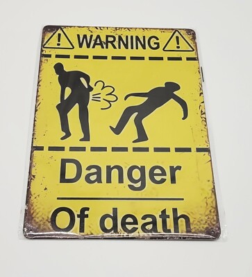 Blechschild 30x20 cm Warning Danger Of death Spaß Furz stinkt Gefahr Fun careful