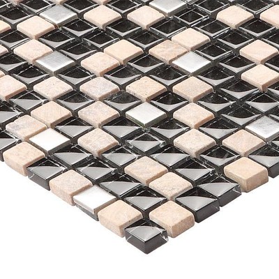 mosaik fliesen Schwarz & Beige & Silber Naturstein & Metall & Glas Mix mosaic