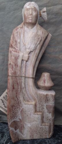 Navajo Alabaster Sculpture COA by Raymond Pettigrew Signed 10&#034;