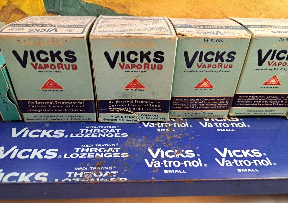 Vintage Metal Advertising Vicks Store Display, Old Stock Boxes
