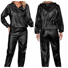 Sweat Suit Men Women Zipper Sauna Suit Weight Loss Gym Jacket Hooded Top,Pant