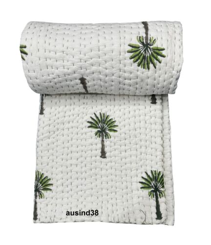 palm tree Print Hand Block Kantha Quilt Comforter Hand Made Kantha Quilt 100%