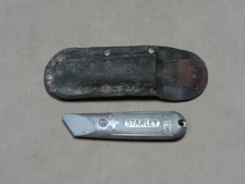 Vtg Stanley No 199 Fixed Blade Utility Knife Box Cutter USA Aluminum w/ Sheath