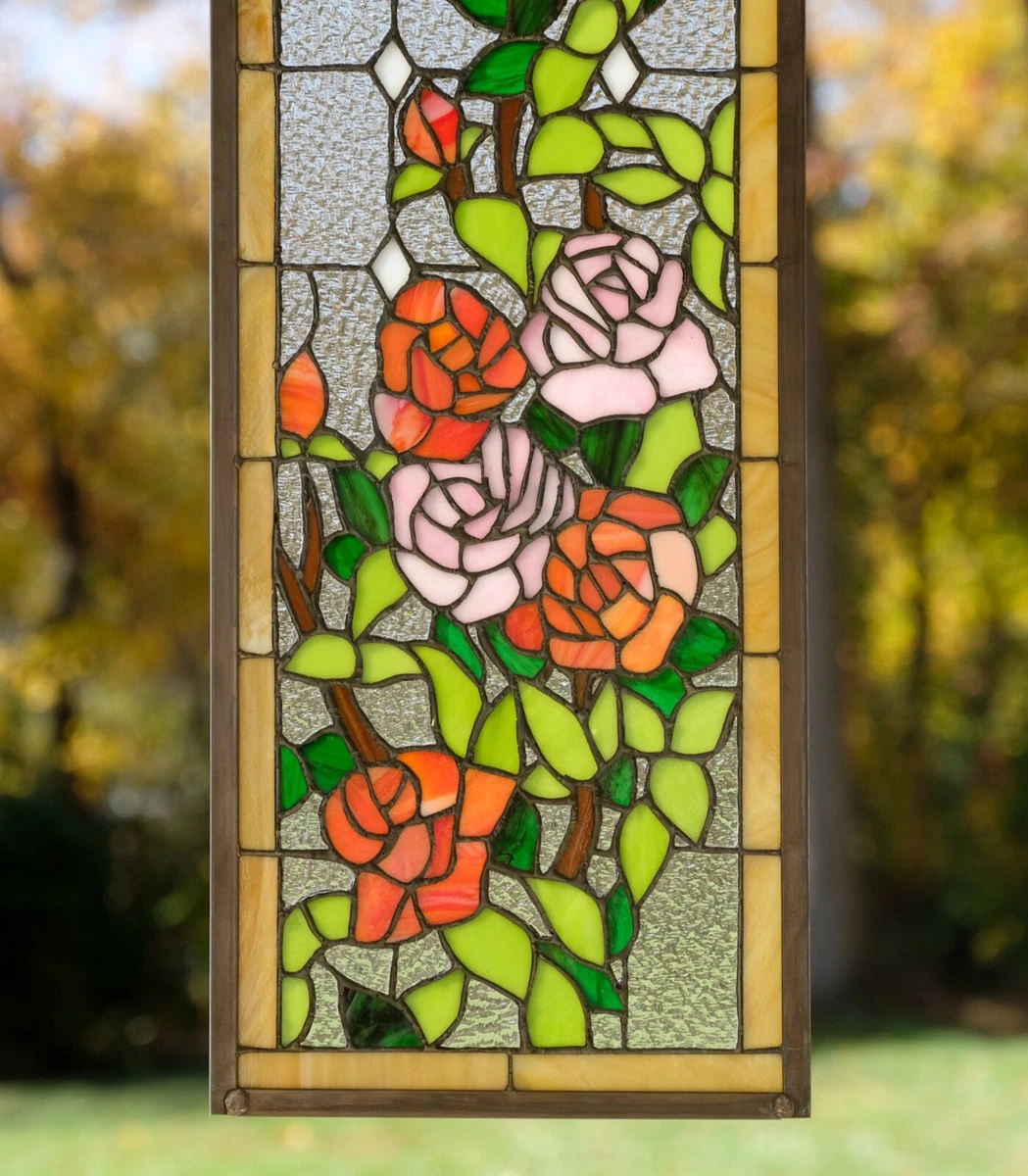 10 x 35.5 Handcrafted stained glass window panel Rose Flower