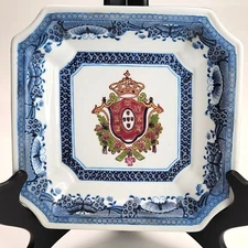 Vintage Oriental Accent Delft Square Plate Crest and Asian Blue and White DH792