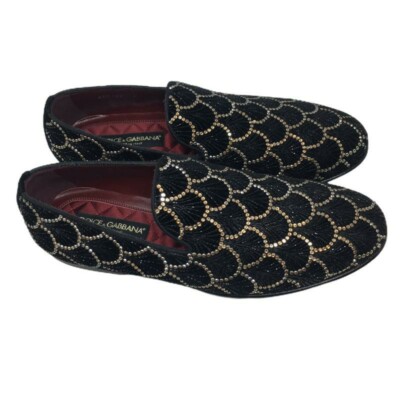 DOLCE & GABBANA Samt Halbschuhe Slipper mit Kristallstickerei - UK 11 - 3600£