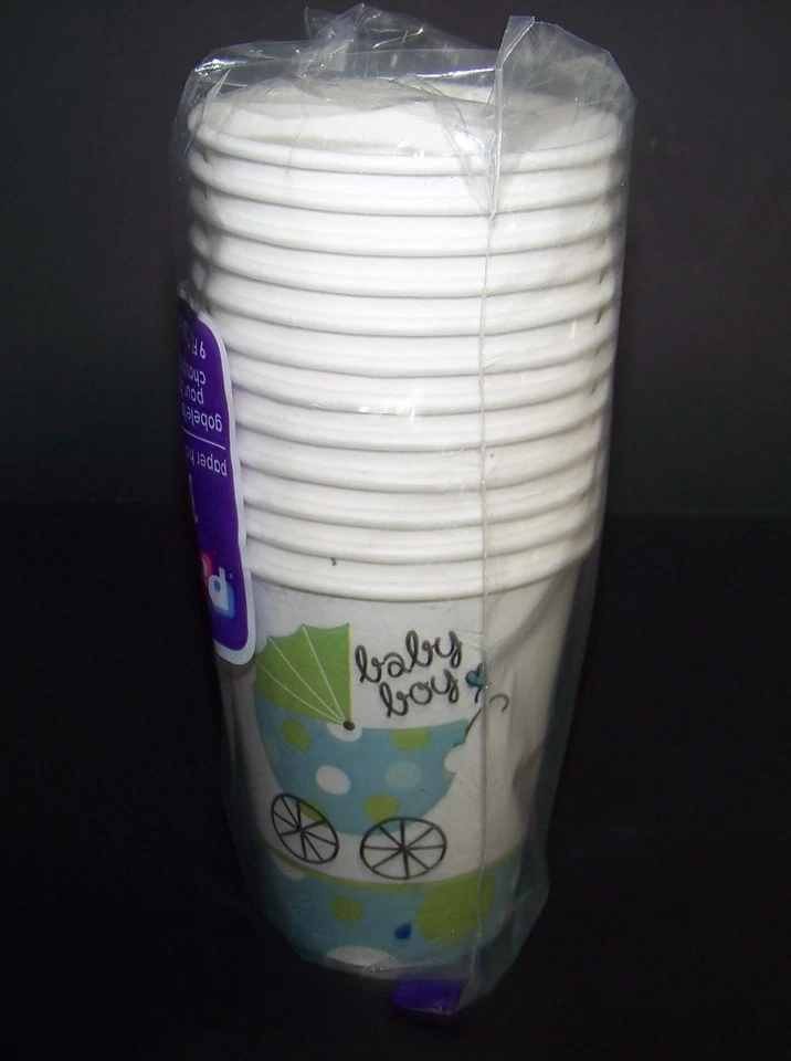 Boy Baby Shower Party Supplies Lot, Favor Boxes, Plates, Cups, Blue Polka Dots - Image 4 of 4