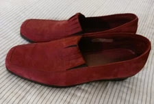 ARCHE Red Nubuck Leather 1" Wedge Loafers Square Toe Slip on elastic vamp 8.5