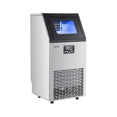 Stainless Ice Maker   100 lbs/Day, 28 lb Storage, LED Display, Self-Clean
