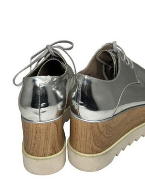 Stella McCartney Elyse Platform Shoes 36 Silver Metallic Wood