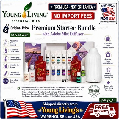 Young Living Premium Starter Bundle Adobe Mist Diffuser Oil Kit of 18 items  