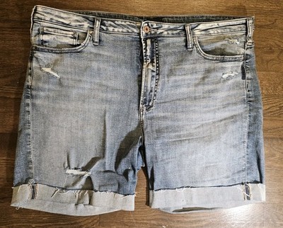 Silver Jeans Co. | Sure Thing Long Shorts,  42,  Distressed Blue Denim, Womens