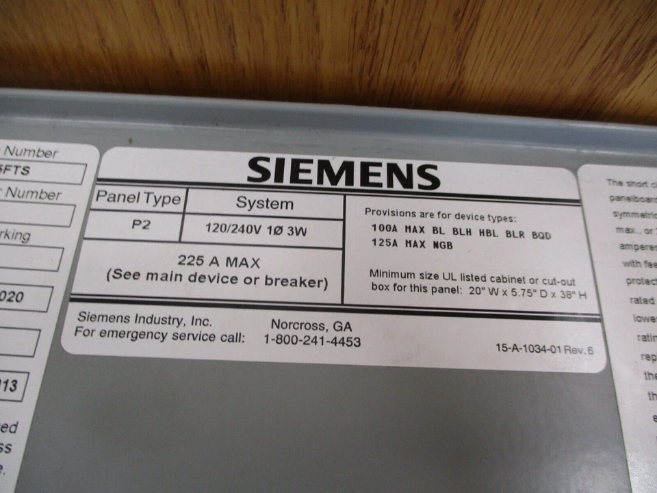 Siemens P2 Main Breaker Panelboard Interior P2A30QJ125FTS 125A Main 120/240V 1Ph - Image 4 of 4
