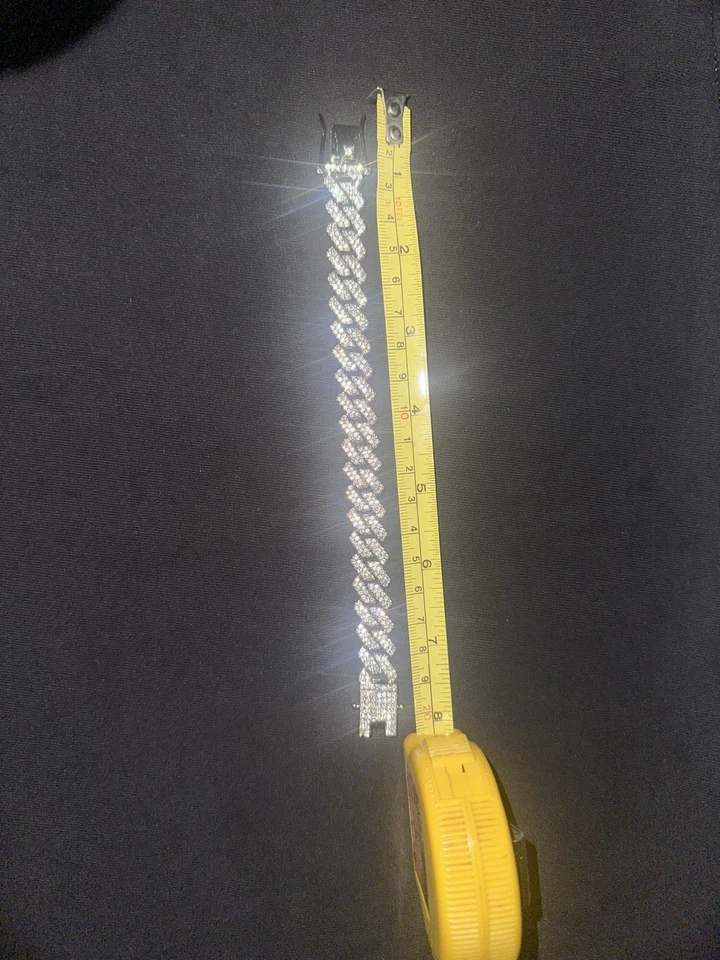 莫桑石古巴链式手链 8 英寸 12 毫米 - Passes 💎 测试银色 — 第 3/4 张图片