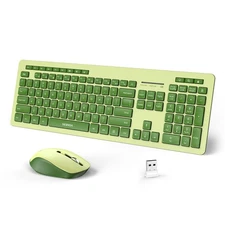 Green Wireless Keyboard and Mouse Combo 2.4GHz Quiet Full Size with USB