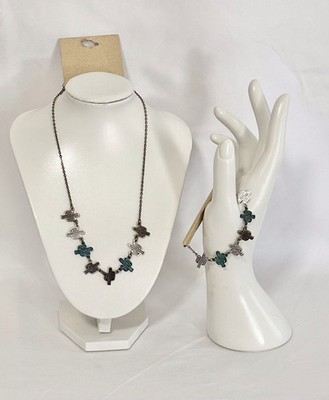 ZAD Southwestern Cactus Necklace & Bracelet Set   Mixed Metal