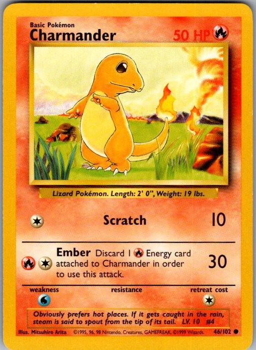 BASE SET UNLIMITED CHARMANDER 46/102 C POKEMON MP