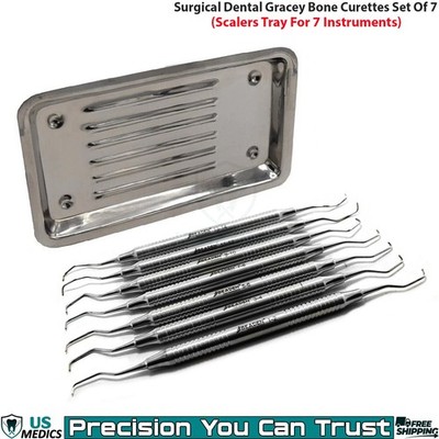 Dental Scalers Tray with 7 Gracey Bone Curettes Periodontal Instrument Set