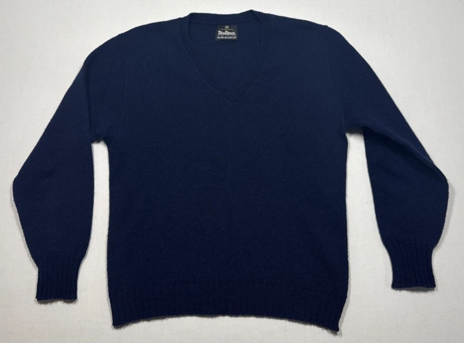 Puritan Sea Rover Sweater Wool Blend VTG Men's M V-Neck Navy Blue