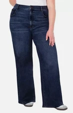 Well Worn Women's Wide Leg High Rise Jeans, Dark Blue, Size 6/28 (inseam 31.5)