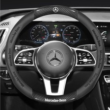 15" PU Leather+Carbon Fibre Steering Wheel Cover 1X For MercedesBenz GLA GLB GLC