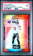 2024 Panini Select Score Select Throwback #10 Baker Mayfield Tie Dye /25 PSA 9