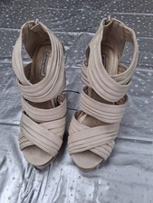 Ladies Cream Strappy Block Heel Sandals, Size 5.