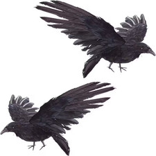 Outdoor 2-Pack Realistic Crows Extra Large Handmade Black Feathered Crows Hallow