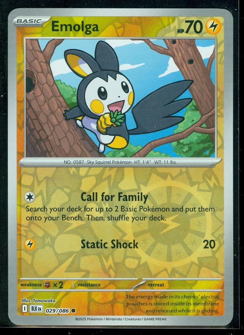 Pokemon EMOLGA 029/086 - Black Bolt - Rev Holo - MINT