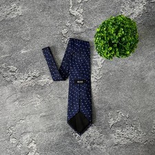 HUGO BOSS Men's Silk Tie Blue And Ivory Striped Pattern Luxury Designer