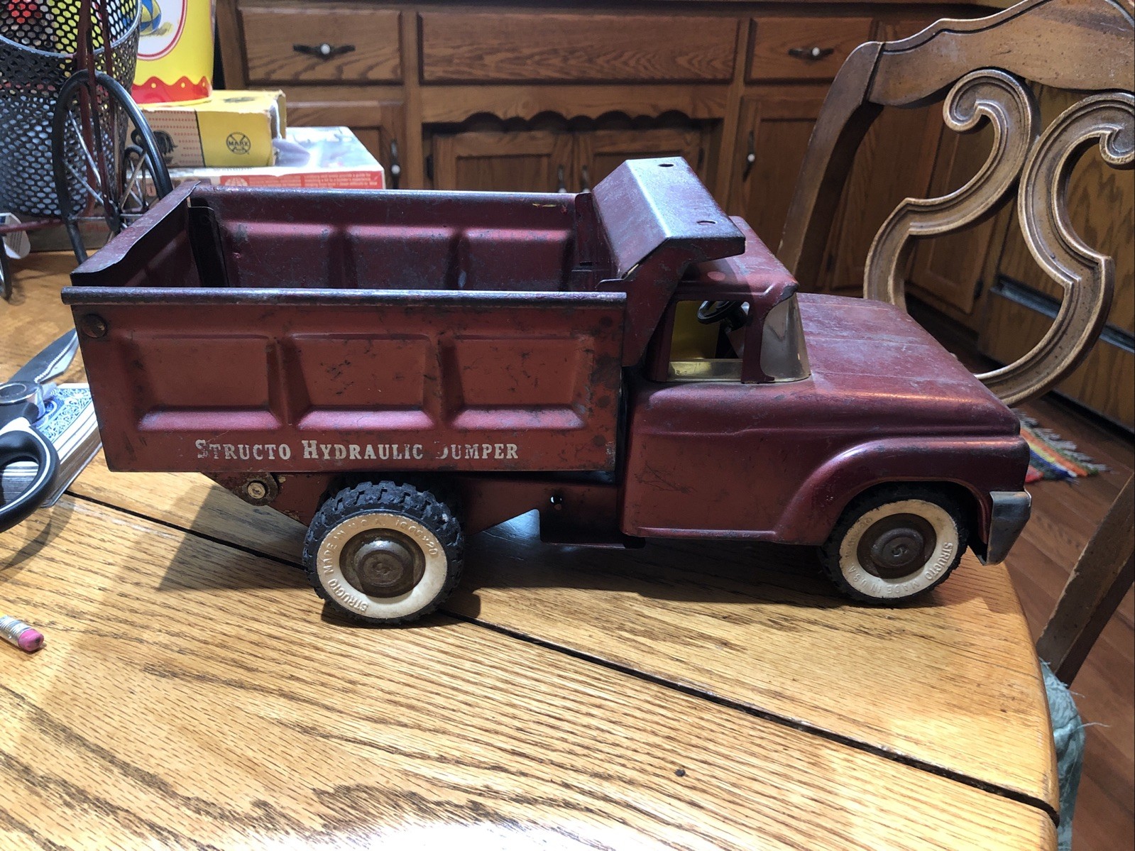 Vintage Structo Hydraulic Dumper Red Dump Truck Pressed Steel Works 1960s