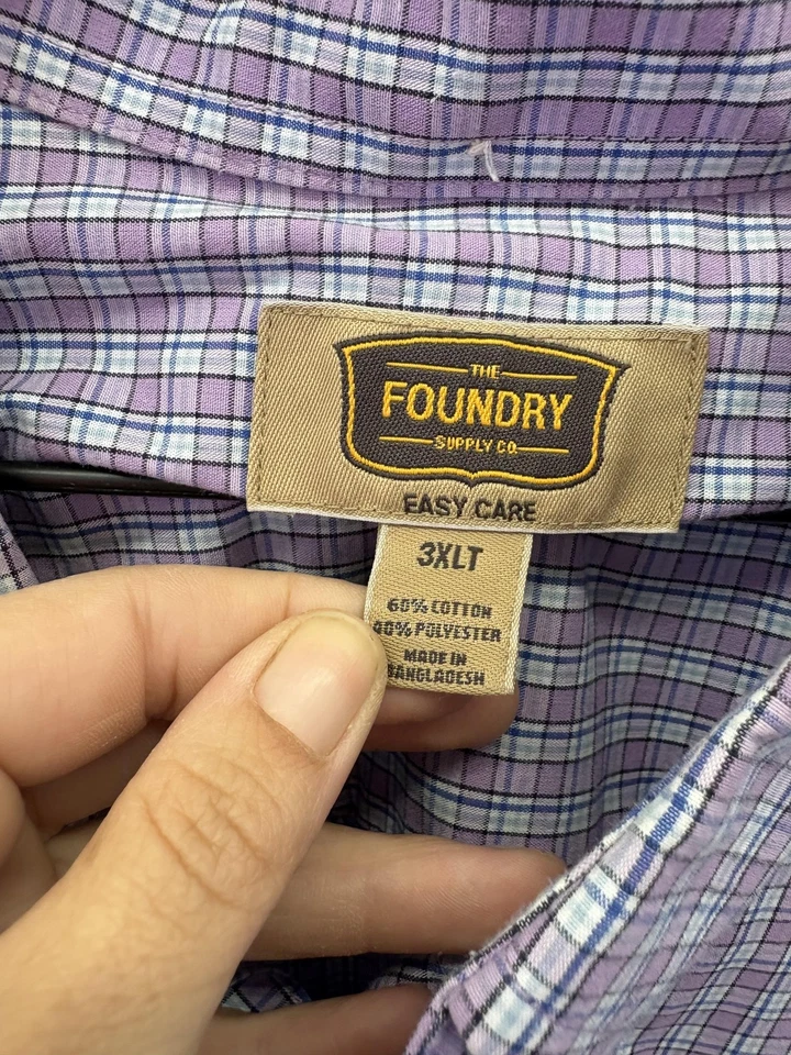 Camisa The Foundry Supply Co para Hombres 3XLT Cuadros Abotonados Grande Alta Fácil Cuidado Foto 3 de 4