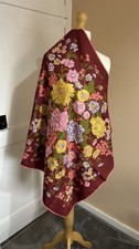 1950s Jacqmar Silk Scarf Burgundy Floral Botanical Print Hand Rolled Edges