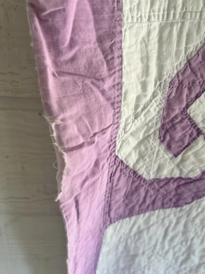 Старинный старый ручной работы Индиана головоломка фиолетовый и белый вручную сшитый лоскутное одеяло как есть - Изображение 2 из 4