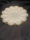 Vintage Anchor Hocking Milk Glass With Gold Trim Deviled Egg Tray Dish