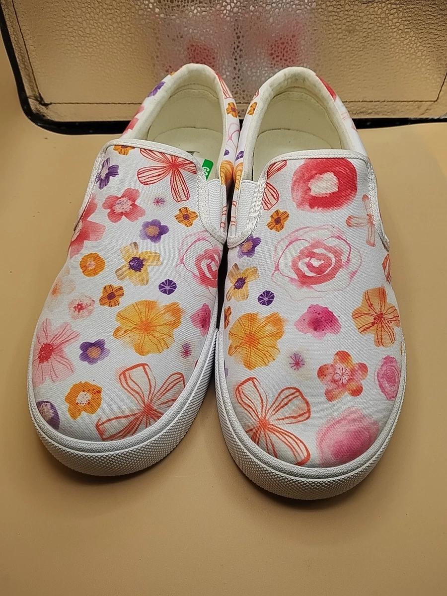 Baskets Slip-on BucketFeet Pour Fille - Taille 4 - Motif Ananas Doré Sur Blanc