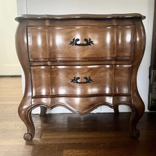 White Fine Furniture Vintage French Provincial Bombe Chest 2-Drawer Nightstand