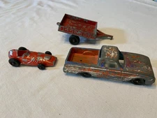 Vintage Hubley Kiddie Toy Diecast Cars and Trailer Lot of 3 Ranchero Metal