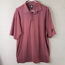 FootJoy Golf Polo Shirt Mens Large Red Stripe Performance Stretch Short Sleeve