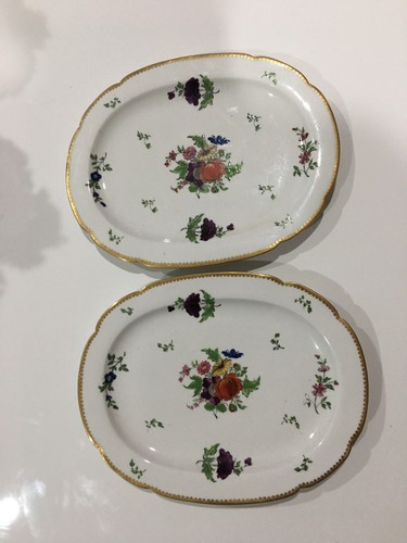 Antique Circa 1800 English Porcelain Pair Platters Trays w Floral Decoration