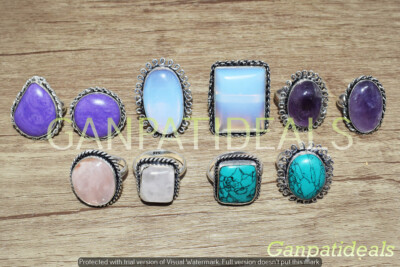 Opalite Mix Gemstone Ethnic Handmade 5pcs Fashion Rings Lot RLL