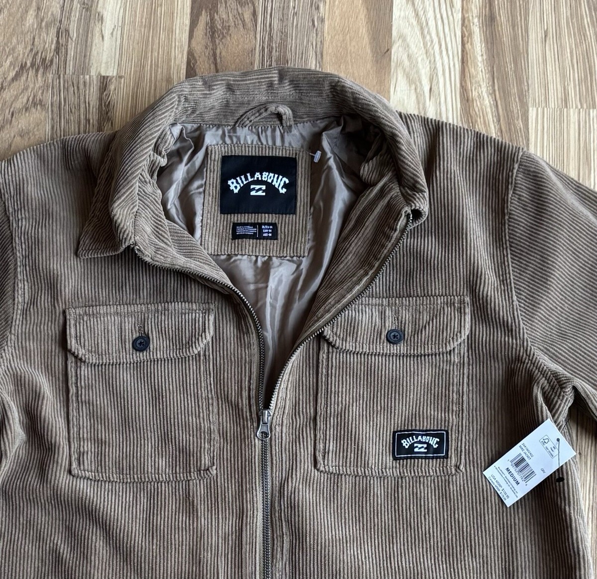 BILLABONG OUTERWEAR COLLECTION Lサイズ NWT ~ Billabong Brown Corduroy Zip Front Lined Coat Mens M MSRP