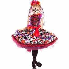 Party King Lady of the Dead Sugar Skull Dress Childrens Halloween Costume PK770C