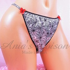 HALLOWEEN Satin Panties Sissy DUCHESS Black Spider Web ladies string bikini