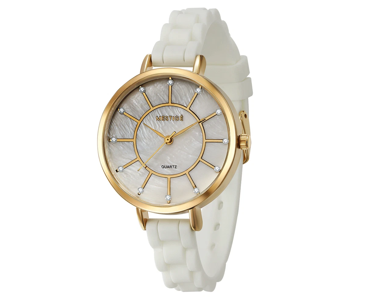 MESTIGE WOMENS 38MM THE AMBROSE IN GOLD W CRYSTALS FROM SWAROVSKI WATCH